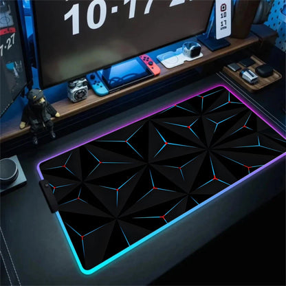 LED Light Gaming Mouse Pad 3D Geometric Desk Mat XXL RGB Game Accessories Large Rubber Anti-Slip PC Computer Carpet with Backlit