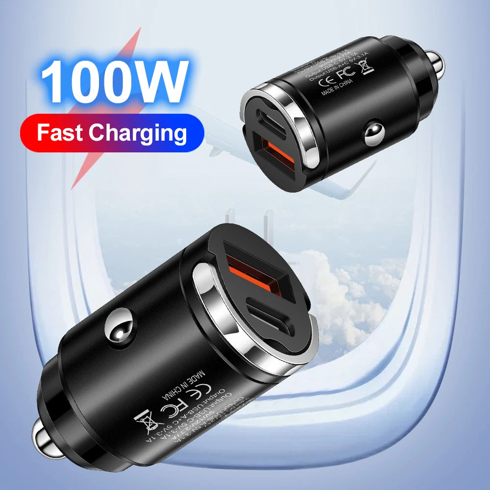 100W PD Pull Ring Fast Charging Car Charger USB C Car Phone Charger Adapter for Iphone 13 12 Xiaomi Samsung Huawei