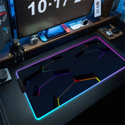 LED Light Gaming Mouse Pad 3D Geometric Desk Mat XXL RGB Game Accessories Large Rubber Anti-Slip PC Computer Carpet with Backlit