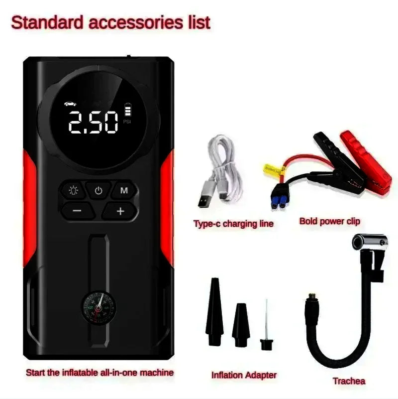 12V Car Jump Starter &Air Pump Portable Car Tire Inflator Air Compressor Multi-Function Auto Battery Starting Device Booster