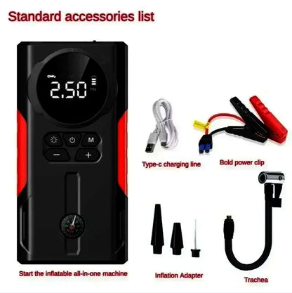 12V Car Jump Starter &Air Pump Portable Car Tire Inflator Air Compressor Multi-Function Auto Battery Starting Device Booster