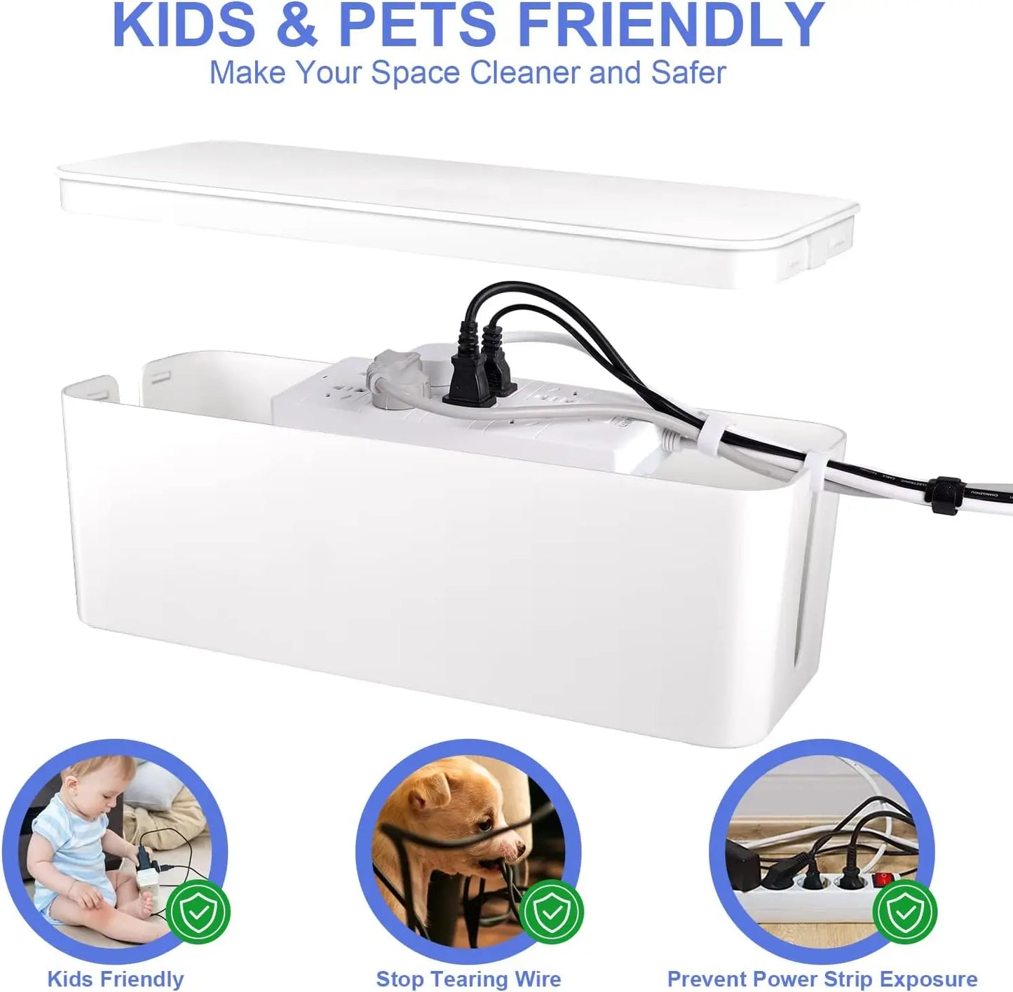 Cable Management Box, Cable Storage Box, Dustproof Wire Storage Box, Plastic Storage Box with Bamboo for TV Wires, USB Hub