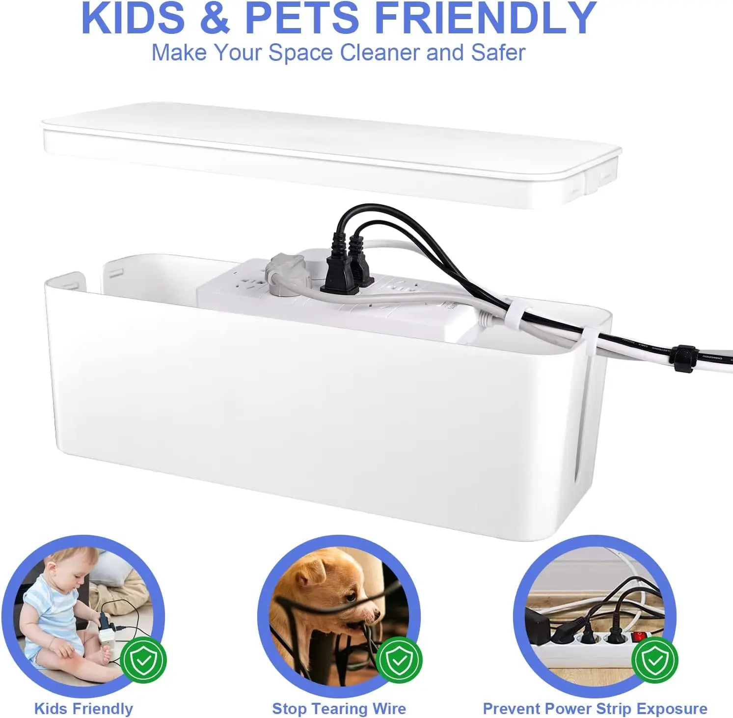 Cable Management Box, Cable Storage Box, Dustproof Wire Storage Box, Plastic Storage Box with Bamboo for TV Wires, USB Hub