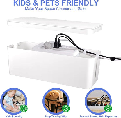 Cable Management Box, Cable Storage Box, Dustproof Wire Storage Box, Plastic Storage Box with Bamboo for TV Wires, USB Hub