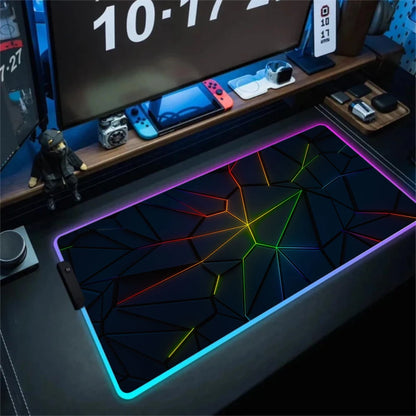 LED Light Gaming Mouse Pad 3D Geometric Desk Mat XXL RGB Game Accessories Large Rubber Anti-Slip PC Computer Carpet with Backlit