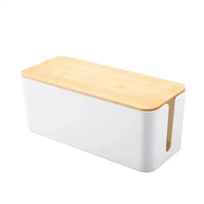 Cable Management Box, Cable Storage Box, Dustproof Wire Storage Box, Plastic Storage Box with Bamboo for TV Wires, USB Hub