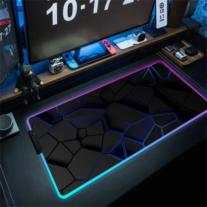 LED Light Gaming Mouse Pad 3D Geometric Desk Mat XXL RGB Game Accessories Large Rubber Anti-Slip PC Computer Carpet with Backlit