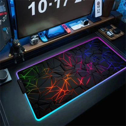 LED Light Gaming Mouse Pad 3D Geometric Desk Mat XXL RGB Game Accessories Large Rubber Anti-Slip PC Computer Carpet with Backlit