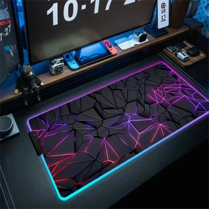 LED Light Gaming Mouse Pad 3D Geometric Desk Mat XXL RGB Game Accessories Large Rubber Anti-Slip PC Computer Carpet with Backlit