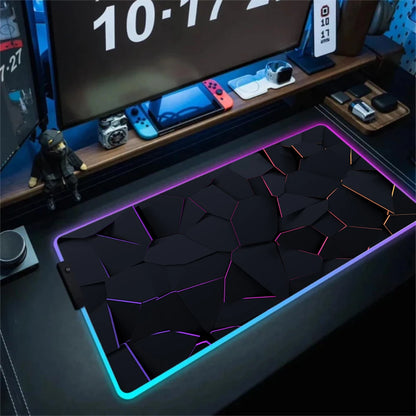 LED Light Gaming Mouse Pad 3D Geometric Desk Mat XXL RGB Game Accessories Large Rubber Anti-Slip PC Computer Carpet with Backlit