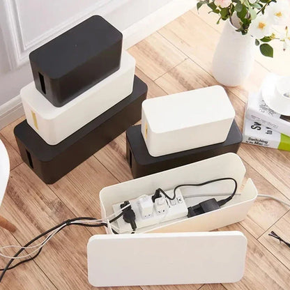 Cable Management Box, Cable Storage Box, Dustproof Wire Storage Box, Plastic Storage Box with Bamboo for TV Wires, USB Hub
