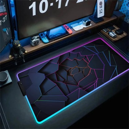 LED Light Gaming Mouse Pad 3D Geometric Desk Mat XXL RGB Game Accessories Large Rubber Anti-Slip PC Computer Carpet with Backlit