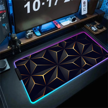 LED Light Gaming Mouse Pad 3D Geometric Desk Mat XXL RGB Game Accessories Large Rubber Anti-Slip PC Computer Carpet with Backlit