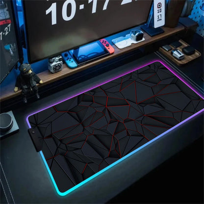 LED Light Gaming Mouse Pad 3D Geometric Desk Mat XXL RGB Game Accessories Large Rubber Anti-Slip PC Computer Carpet with Backlit