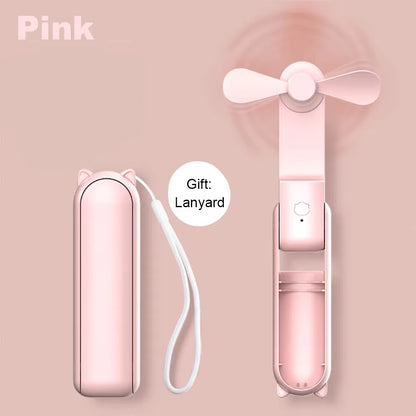 Portable Mini Handheld Fan Small Pocket Fan USB Rechargeable Battery Fan Folding Cooling Hand Fan Mini USB Fan with Power Bank