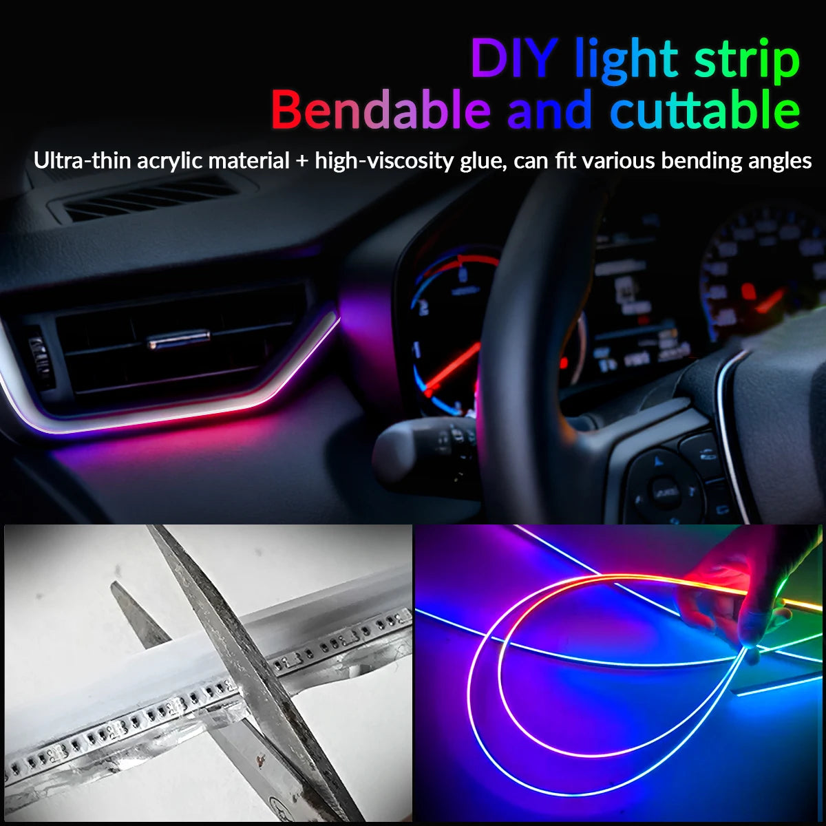 6/10/18 in 1 Car Ambient Light 64 Colors RGB Symphony Streamer Acrylic Hidden Music LED Strip Atmosphere Lamp Kit APP Control