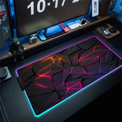 LED Light Gaming Mouse Pad 3D Geometric Desk Mat XXL RGB Game Accessories Large Rubber Anti-Slip PC Computer Carpet with Backlit