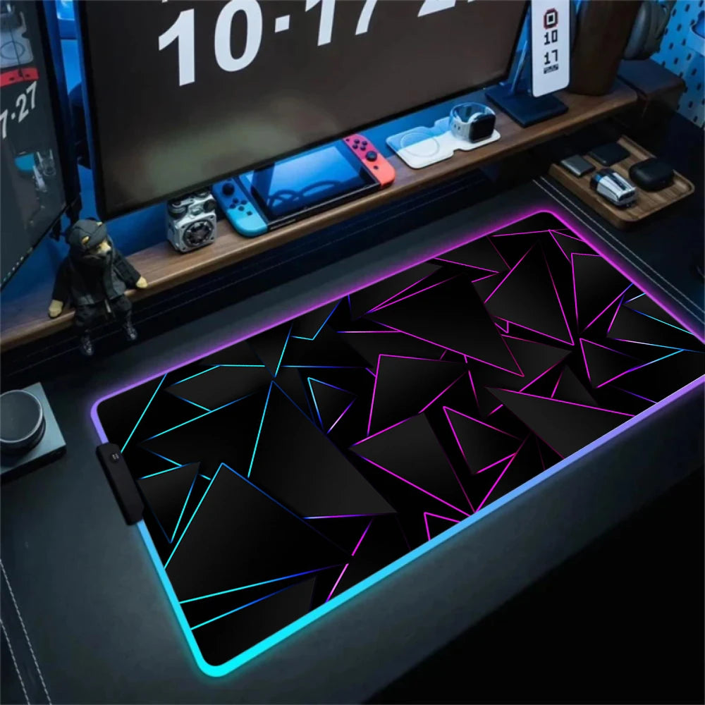 LED Light Gaming Mouse Pad 3D Geometric Desk Mat XXL RGB Game Accessories Large Rubber Anti-Slip PC Computer Carpet with Backlit