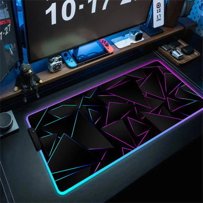 LED Light Gaming Mouse Pad 3D Geometric Desk Mat XXL RGB Game Accessories Large Rubber Anti-Slip PC Computer Carpet with Backlit