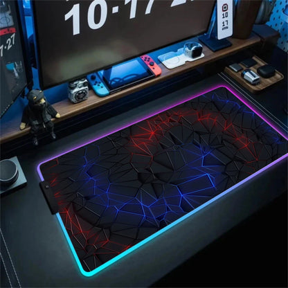 LED Light Gaming Mouse Pad 3D Geometric Desk Mat XXL RGB Game Accessories Large Rubber Anti-Slip PC Computer Carpet with Backlit