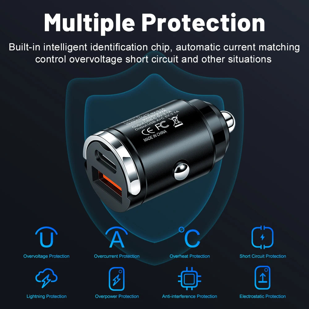 100W PD Pull Ring Fast Charging Car Charger USB C Car Phone Charger Adapter for Iphone 13 12 Xiaomi Samsung Huawei