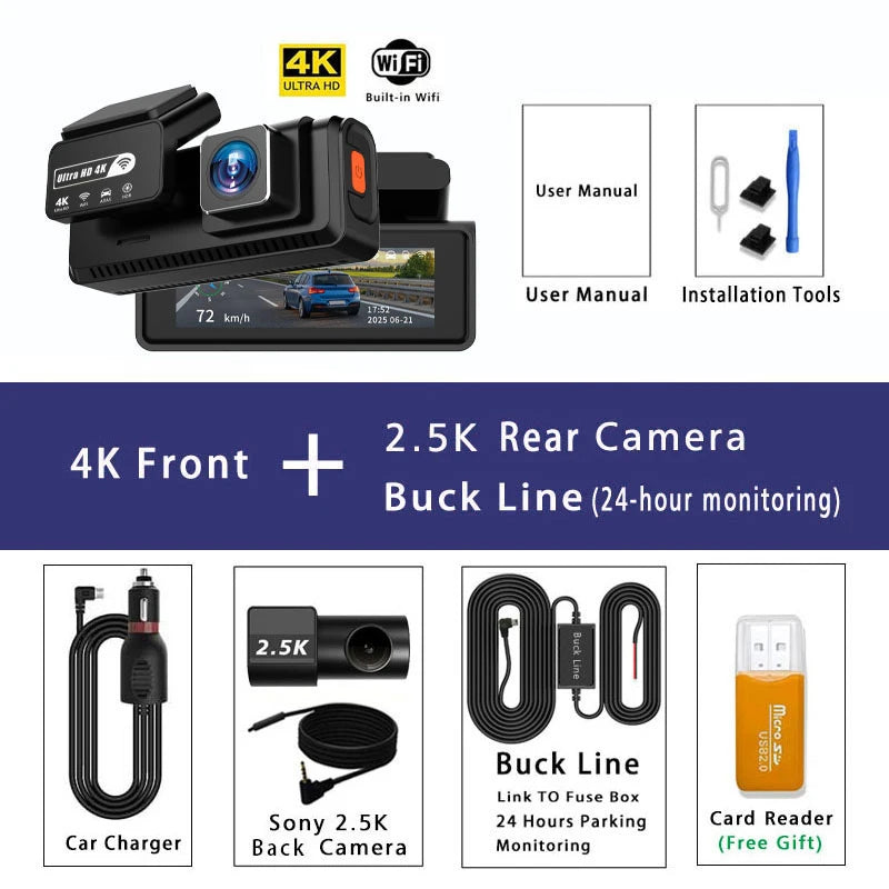 ADAS Dash Cam 4K+2.5K GPS WIFI 24H Night Vision Mini Optional Rear Lens Dashcam Car DVR Video Recorder Camera for Car Black Box