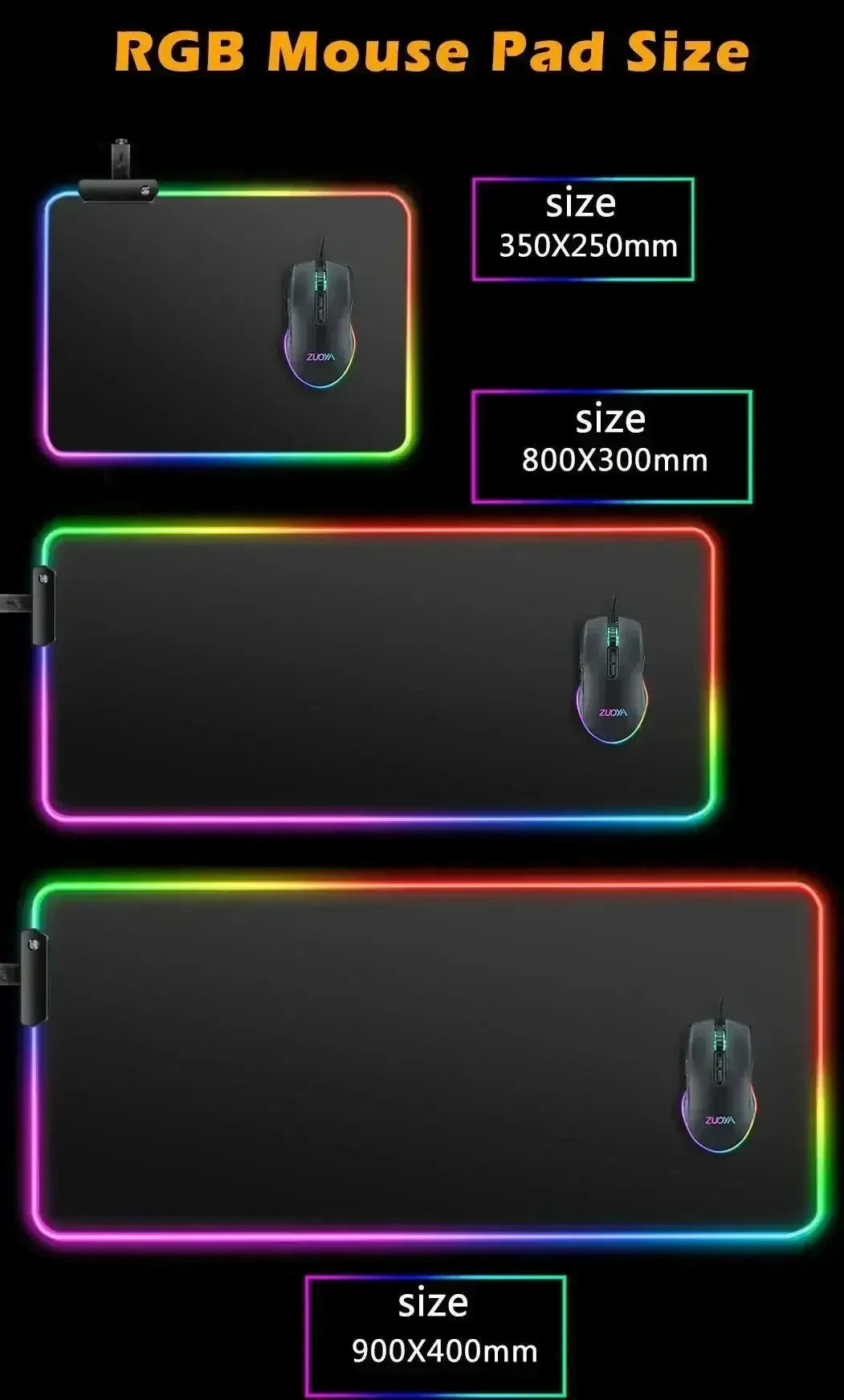 LED Light Gaming Mouse Pad 3D Geometric Desk Mat XXL RGB Game Accessories Large Rubber Anti-Slip PC Computer Carpet with Backlit