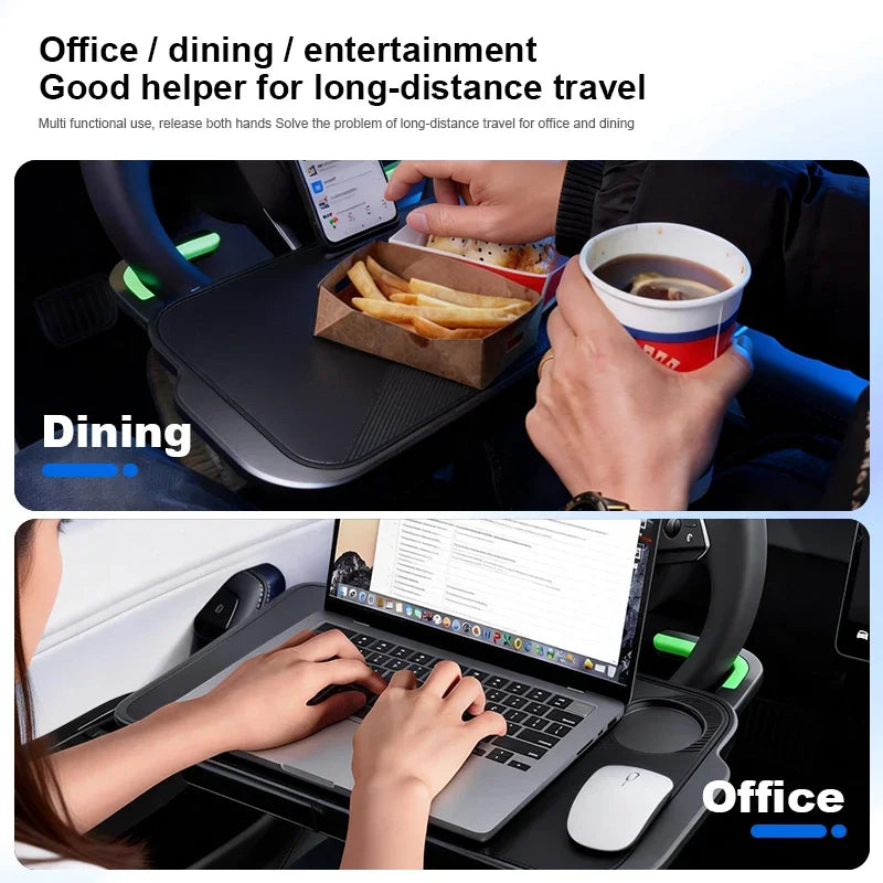 3-In-1 Car Steering Wheel Desk Tray Foldable Laptop Table Food Holder Stand Portable Driver Workstation for Travel and Dining