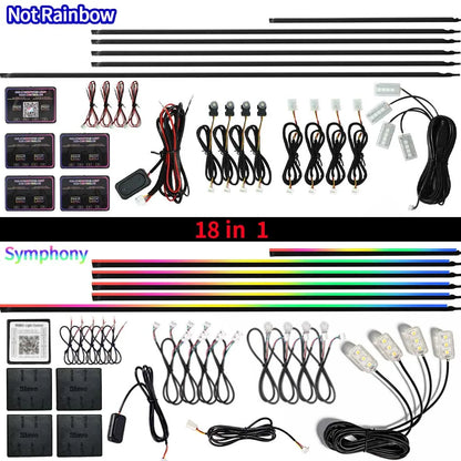 6/10/18 in 1 Car Ambient Light 64 Colors RGB Symphony Streamer Acrylic Hidden Music LED Strip Atmosphere Lamp Kit APP Control