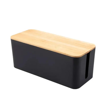 Cable Management Box, Cable Storage Box, Dustproof Wire Storage Box, Plastic Storage Box with Bamboo for TV Wires, USB Hub