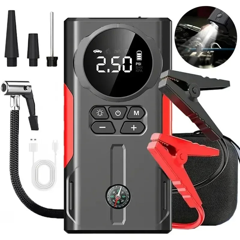 12V Car Jump Starter &Air Pump Portable Car Tire Inflator Air Compressor Multi-Function Auto Battery Starting Device Booster