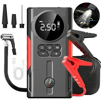 12V Car Jump Starter &Air Pump Portable Car Tire Inflator Air Compressor Multi-Function Auto Battery Starting Device Booster