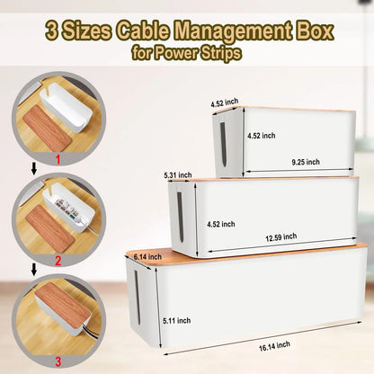 Cable Management Box, Cable Storage Box, Dustproof Wire Storage Box, Plastic Storage Box with Bamboo for TV Wires, USB Hub