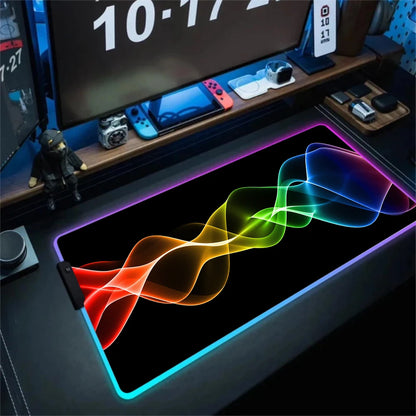 LED Light Gaming Mouse Pad 3D Geometric Desk Mat XXL RGB Game Accessories Large Rubber Anti-Slip PC Computer Carpet with Backlit
