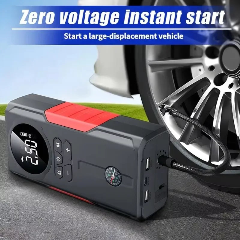 12V Car Jump Starter &Air Pump Portable Car Tire Inflator Air Compressor Multi-Function Auto Battery Starting Device Booster