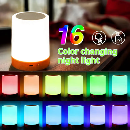 Smart Touch Bedside Lamp — 16-color changing night light with touch and remote control